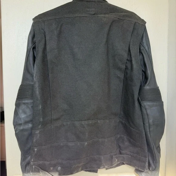 Men's Black Waxed and Leather Motorcycle Jacket - Picture 2 of 5